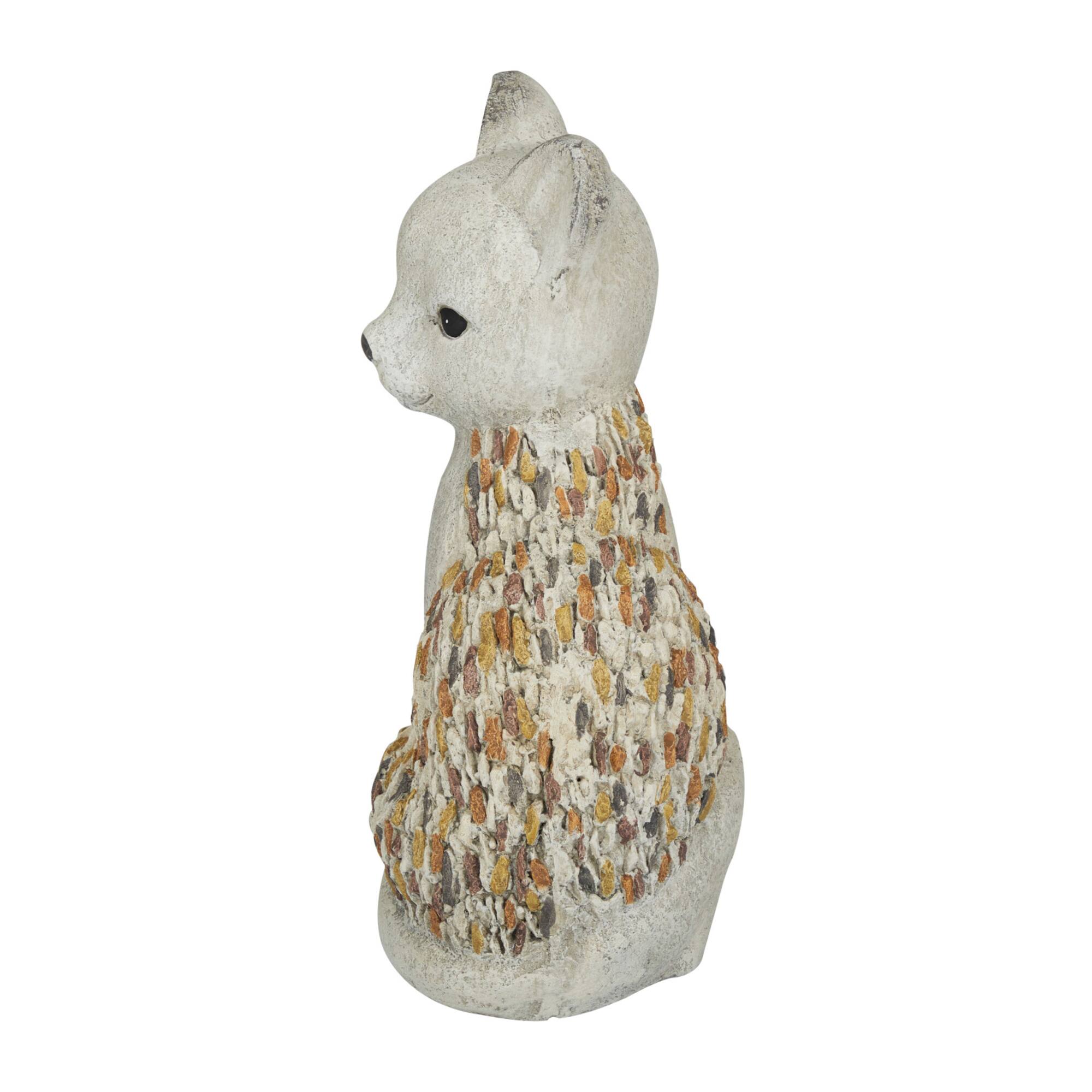 14" White Stone Farmhouse Cat Garden Sculpture